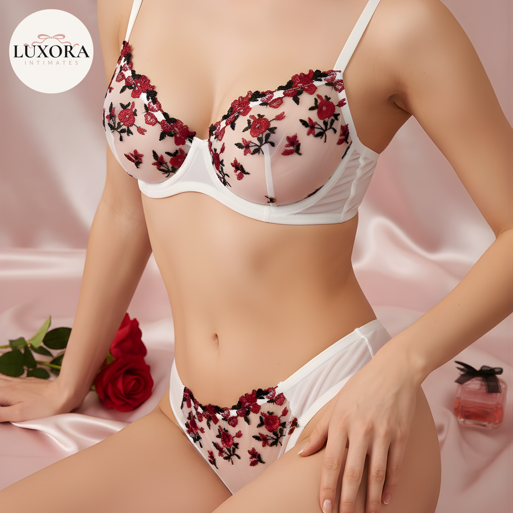 Sheer Embroidered Lingerie Set: Luxury Floral Bra & Panty for Women