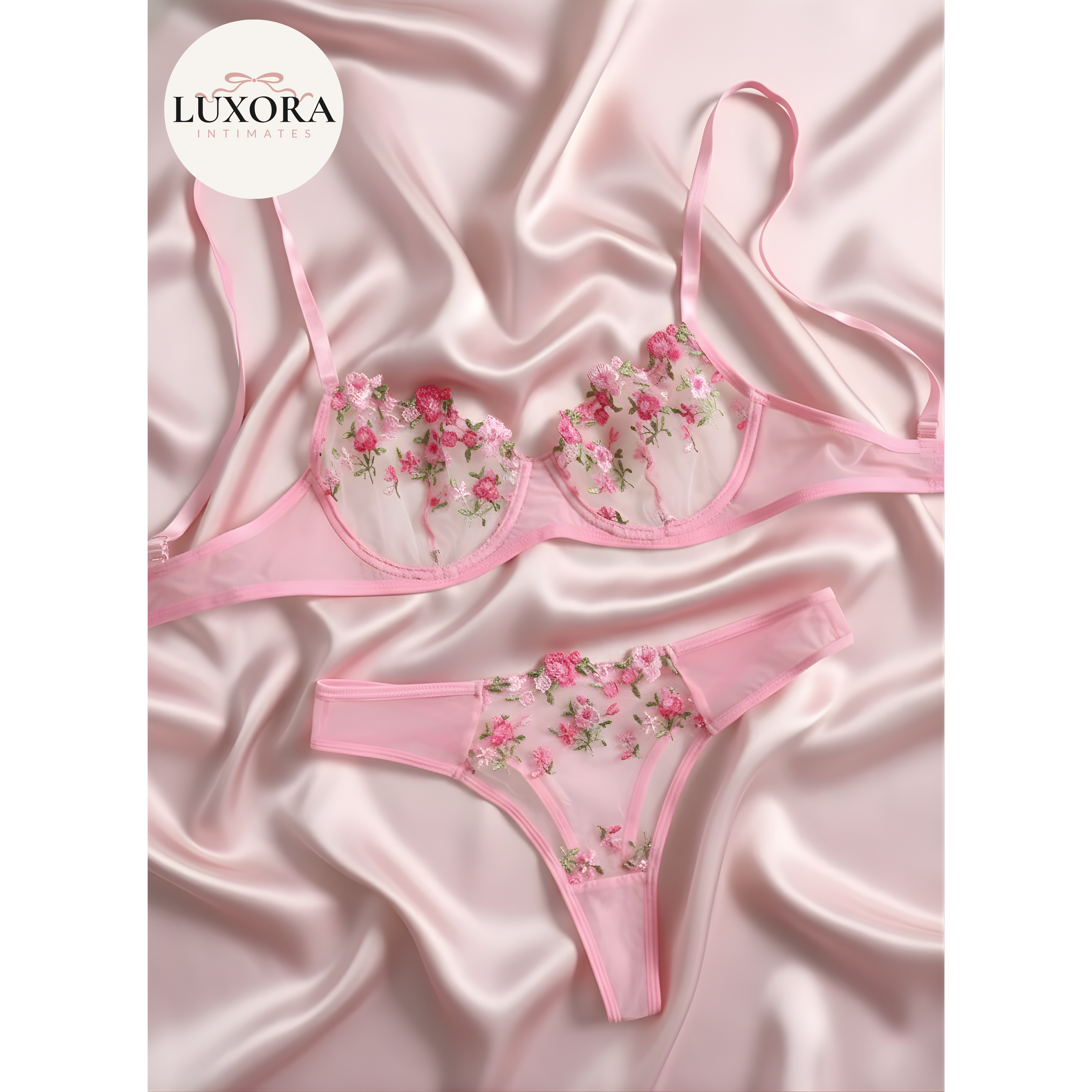 Sheer Embroidered Lingerie Set: Luxury Floral Bra & Panty for Women