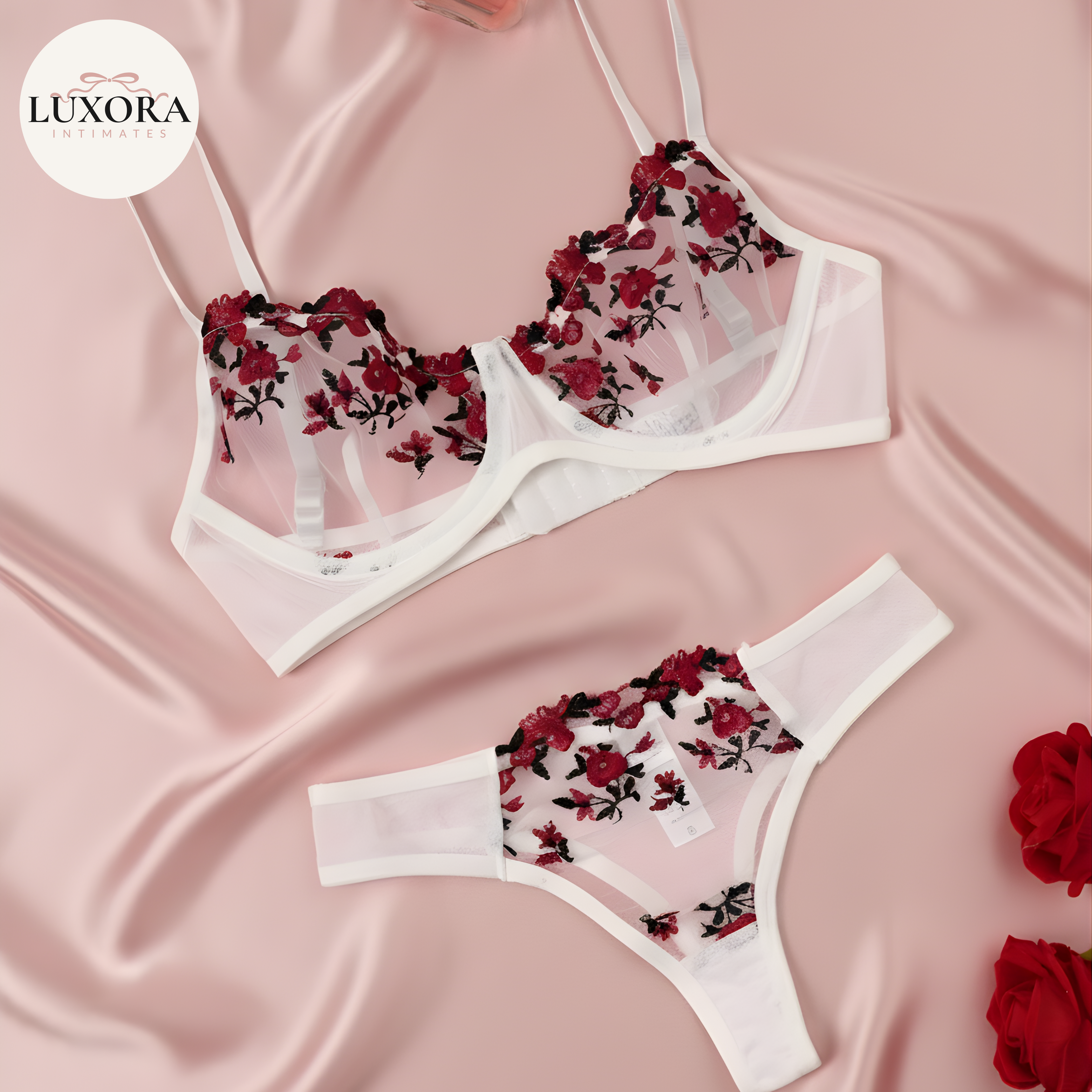 Sheer Embroidered Lingerie Set: Luxury Floral Bra & Panty for Women