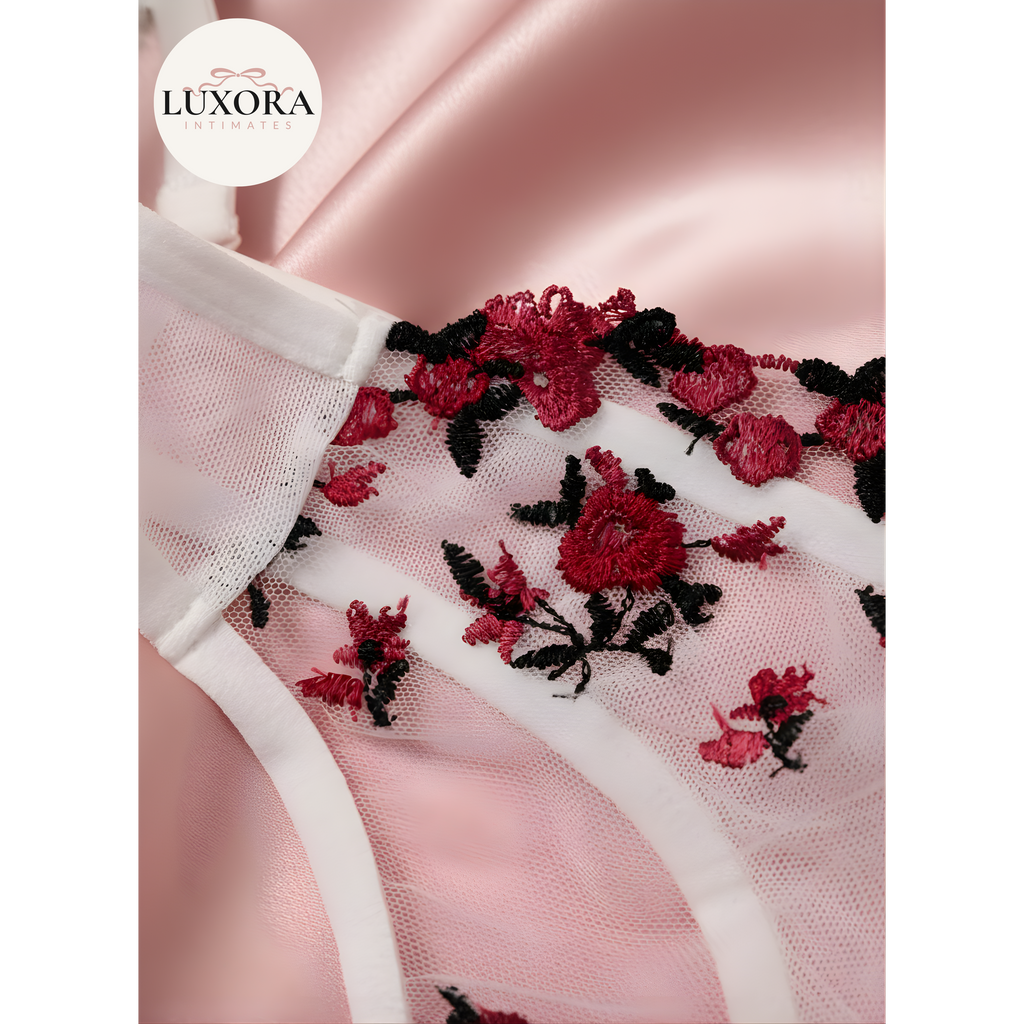 Sheer Embroidered Lingerie Set: Luxury Floral Bra & Panty for Women
